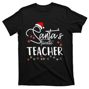 Santas Favorite Teacher Funny Christmas Santa Hat Light T-Shirt