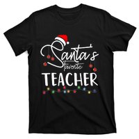 Santas Favorite Teacher Funny Christmas Santa Hat Light T-Shirt