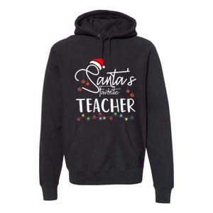 Santas Favorite Teacher Funny Christmas Santa Hat Light Premium Hoodie