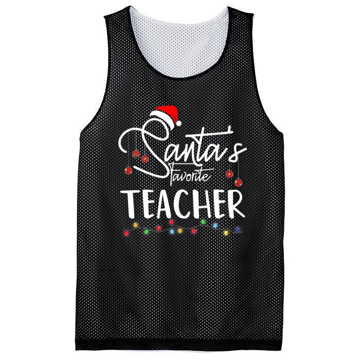 Santas Favorite Teacher Funny Christmas Santa Hat Light Mesh Reversible Basketball Jersey Tank