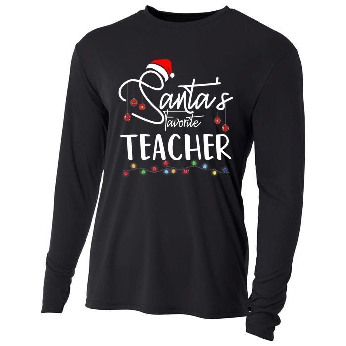 Santas Favorite Teacher Funny Christmas Santa Hat Light Cooling Performance Long Sleeve Crew