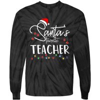 Santas Favorite Teacher Funny Christmas Santa Hat Light Tie-Dye Long Sleeve Shirt