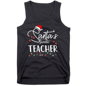 Santas Favorite Teacher Funny Christmas Santa Hat Light Tank Top