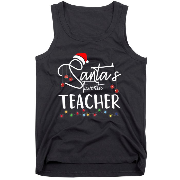 Santas Favorite Teacher Funny Christmas Santa Hat Light Tank Top