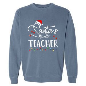 Santas Favorite Teacher Funny Christmas Santa Hat Light Garment-Dyed Sweatshirt