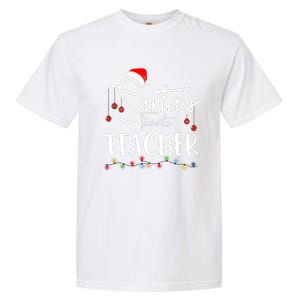 Santas Favorite Teacher Funny Christmas Santa Hat Light Garment-Dyed Heavyweight T-Shirt