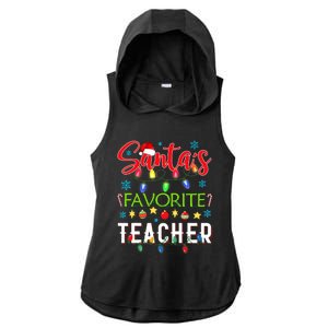 SantaS Favorite Teacher Funny Christmas Santa Hat Light Ladies PosiCharge Tri-Blend Wicking Draft Hoodie Tank