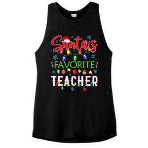 SantaS Favorite Teacher Funny Christmas Santa Hat Light Ladies PosiCharge Tri-Blend Wicking Tank