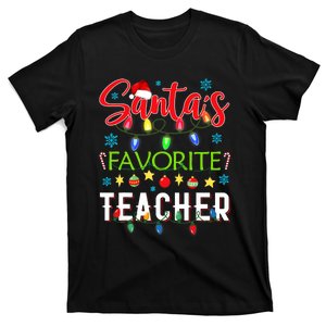 SantaS Favorite Teacher Funny Christmas Santa Hat Light T-Shirt