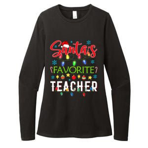 SantaS Favorite Teacher Funny Christmas Santa Hat Light Womens CVC Long Sleeve Shirt