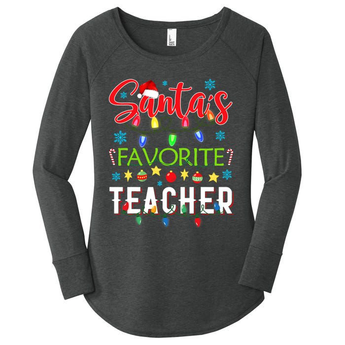 SantaS Favorite Teacher Funny Christmas Santa Hat Light Women's Perfect Tri Tunic Long Sleeve Shirt