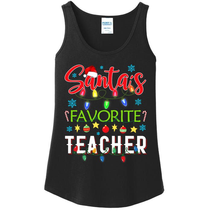 SantaS Favorite Teacher Funny Christmas Santa Hat Light Ladies Essential Tank