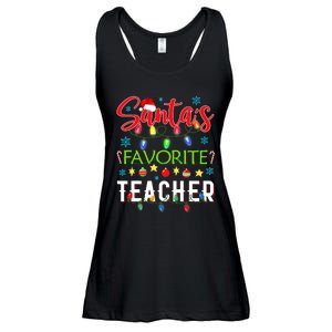 SantaS Favorite Teacher Funny Christmas Santa Hat Light Ladies Essential Flowy Tank