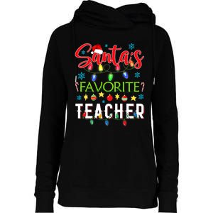 SantaS Favorite Teacher Funny Christmas Santa Hat Light Womens Funnel Neck Pullover Hood