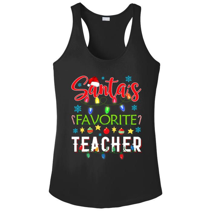 SantaS Favorite Teacher Funny Christmas Santa Hat Light Ladies PosiCharge Competitor Racerback Tank