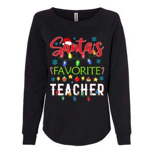 SantaS Favorite Teacher Funny Christmas Santa Hat Light Womens California Wash Sweatshirt