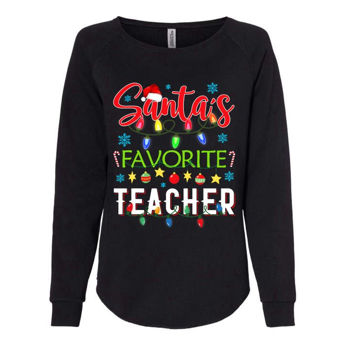 SantaS Favorite Teacher Funny Christmas Santa Hat Light Womens California Wash Sweatshirt