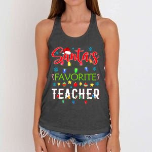 SantaS Favorite Teacher Funny Christmas Santa Hat Light Women's Knotted Racerback Tank