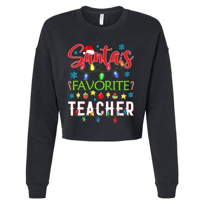 SantaS Favorite Teacher Funny Christmas Santa Hat Light Cropped Pullover Crew