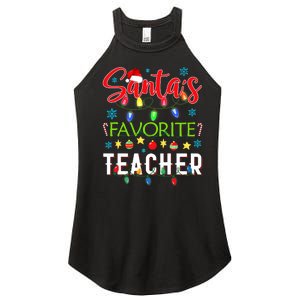 SantaS Favorite Teacher Funny Christmas Santa Hat Light Women's Perfect Tri Rocker Tank