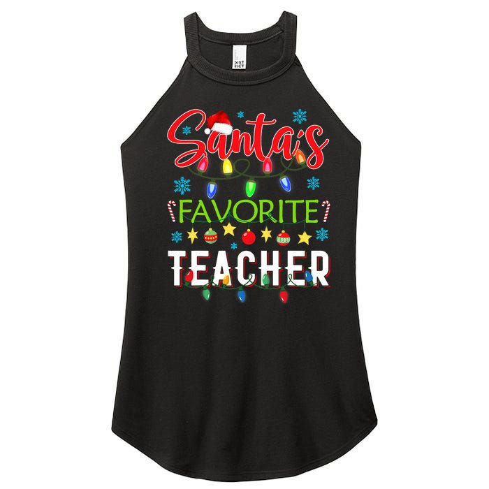 SantaS Favorite Teacher Funny Christmas Santa Hat Light Women's Perfect Tri Rocker Tank