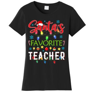 SantaS Favorite Teacher Funny Christmas Santa Hat Light Women's T-Shirt