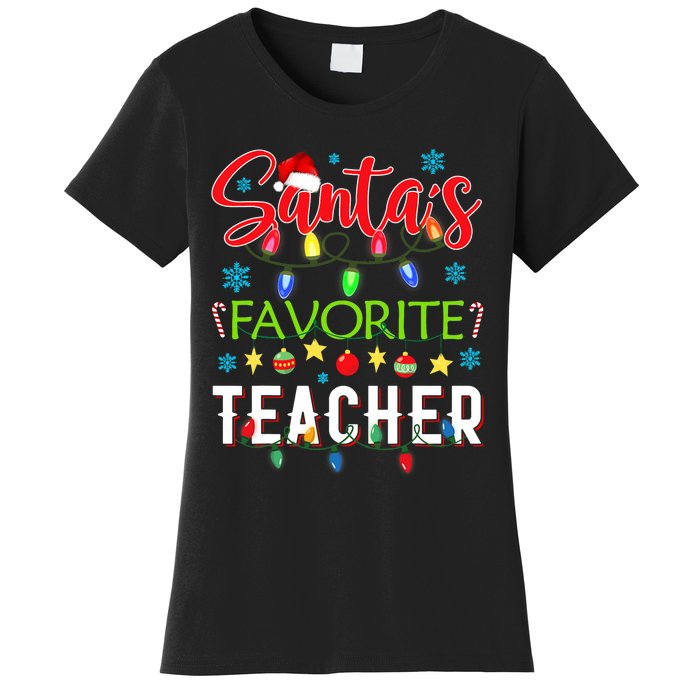 SantaS Favorite Teacher Funny Christmas Santa Hat Light Women's T-Shirt