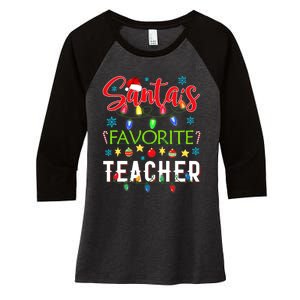 SantaS Favorite Teacher Funny Christmas Santa Hat Light Women's Tri-Blend 3/4-Sleeve Raglan Shirt