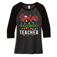 SantaS Favorite Teacher Funny Christmas Santa Hat Light Women's Tri-Blend 3/4-Sleeve Raglan Shirt