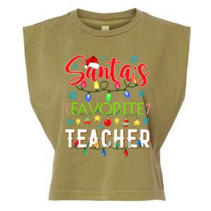 SantaS Favorite Teacher Funny Christmas Santa Hat Light Garment-Dyed Women's Muscle Tee