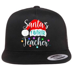 SantaS Favorite Teacher Santa Hat Christmas Light Xmas Gift Flat Bill Trucker Hat