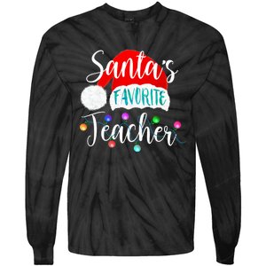 SantaS Favorite Teacher Santa Hat Christmas Light Xmas Gift Tie-Dye Long Sleeve Shirt