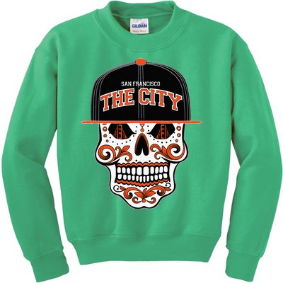 San Francisco The City Sugar Skull Bay Bridge Golden Gate Kids Sweatshirt