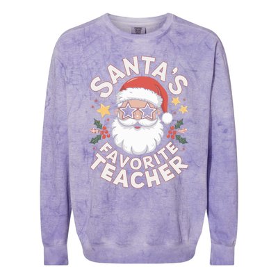 Santas Favorite Teacher Funny Teacher Christmas Colorblast Crewneck Sweatshirt