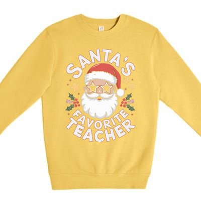 Santas Favorite Teacher Funny Teacher Christmas Premium Crewneck Sweatshirt