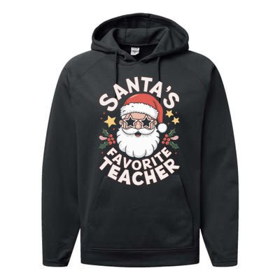 Santas Favorite Teacher Funny Teacher Christmas Performance Fleece Hoodie