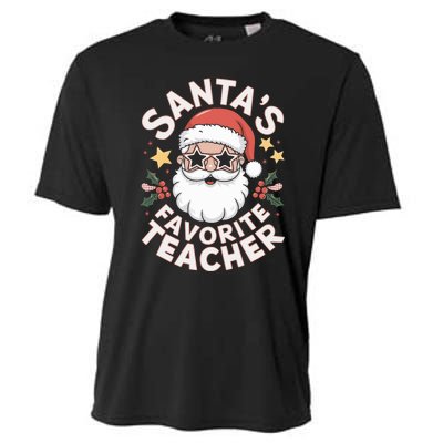 Santas Favorite Teacher Funny Teacher Christmas Cooling Performance Crew T-Shirt