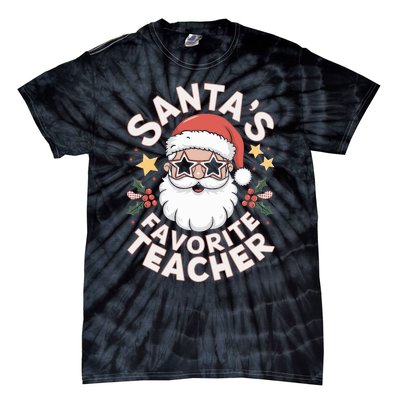 Santas Favorite Teacher Funny Teacher Christmas Tie-Dye T-Shirt