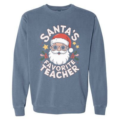 Santas Favorite Teacher Funny Teacher Christmas Garment-Dyed Sweatshirt