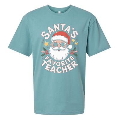 Santas Favorite Teacher Funny Teacher Christmas Sueded Cloud Jersey T-Shirt