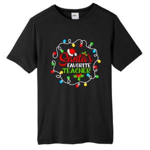 SantaS Favorite Teacher Funny Christmas Santa Hat Light Gift Tall Fusion ChromaSoft Performance T-Shirt