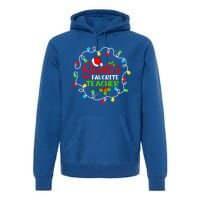 SantaS Favorite Teacher Funny Christmas Santa Hat Light Gift Premium Hoodie