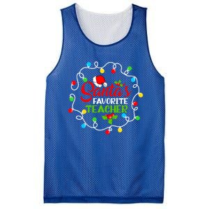 SantaS Favorite Teacher Funny Christmas Santa Hat Light Gift Mesh Reversible Basketball Jersey Tank