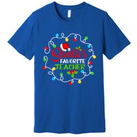 SantaS Favorite Teacher Funny Christmas Santa Hat Light Gift Premium T-Shirt