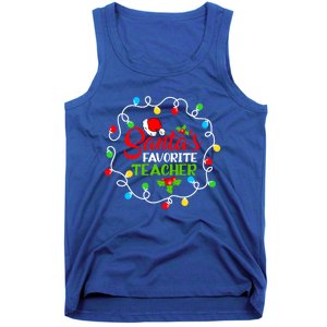 SantaS Favorite Teacher Funny Christmas Santa Hat Light Gift Tank Top