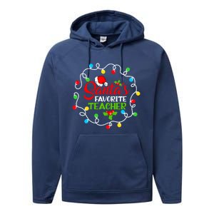 SantaS Favorite Teacher Funny Christmas Santa Hat Light Gift Performance Fleece Hoodie