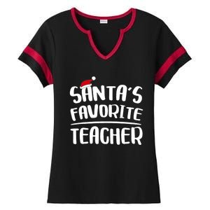 Santas Favorite Teacher Teacher Christmas Ladies Halftime Notch Neck Tee