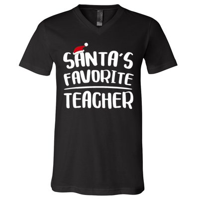 Santas Favorite Teacher Teacher Christmas V-Neck T-Shirt