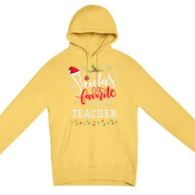 SantaS Favorite Teacher Xmas Light Santa Hat Christmas Gift Premium Pullover Hoodie