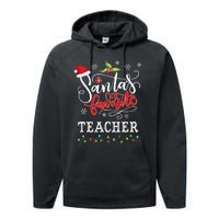 SantaS Favorite Teacher Xmas Light Santa Hat Christmas Gift Performance Fleece Hoodie